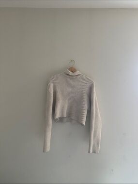 H&M Ribbed Cropped Mock Turtleneck Sweater - Cream